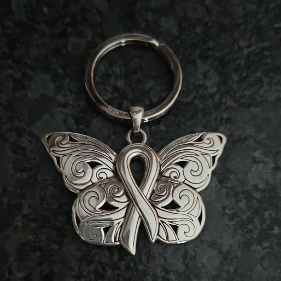Brighton "Pink Ribbon" Butterfly Enamel Metal Purse Charm Keychain Fob - Picture 4 of 7